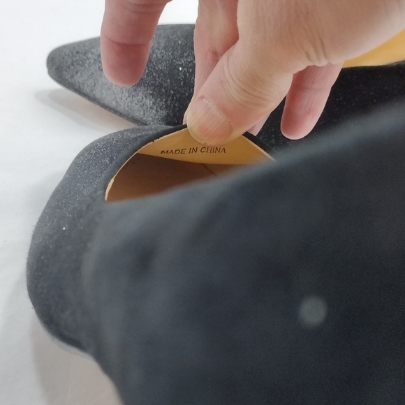 Sesto Meucci Binny Black Suede Flash Glitter Kitten Heel Slip-On Pumps - Picture 10 of 13